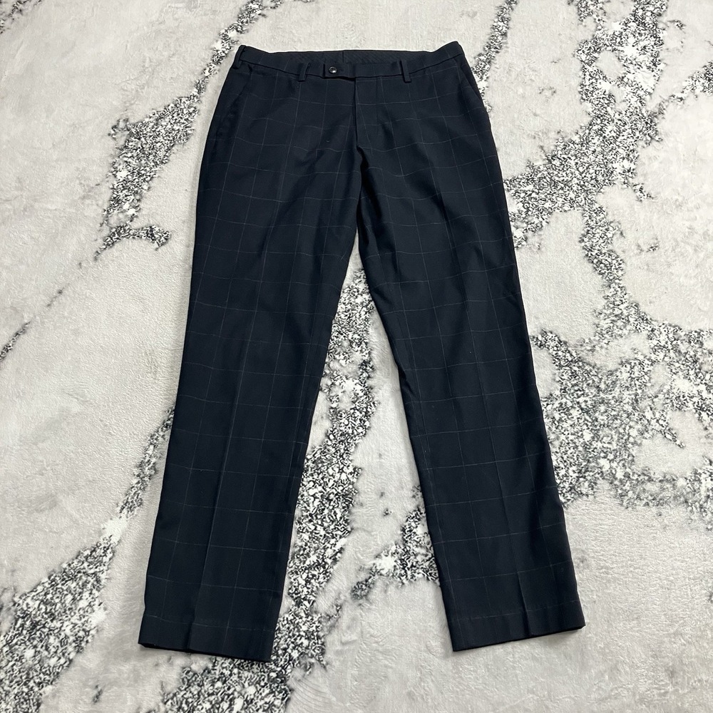 Uniqlo HEATTECH Slim Pants Mens Size 32x34 Black Windowpane Stretch Warm